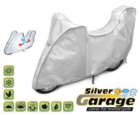 Ochranná Plachta na motorku SILVER GARAGE proti slunci a dešti. D. 215-240 cm + kufr
